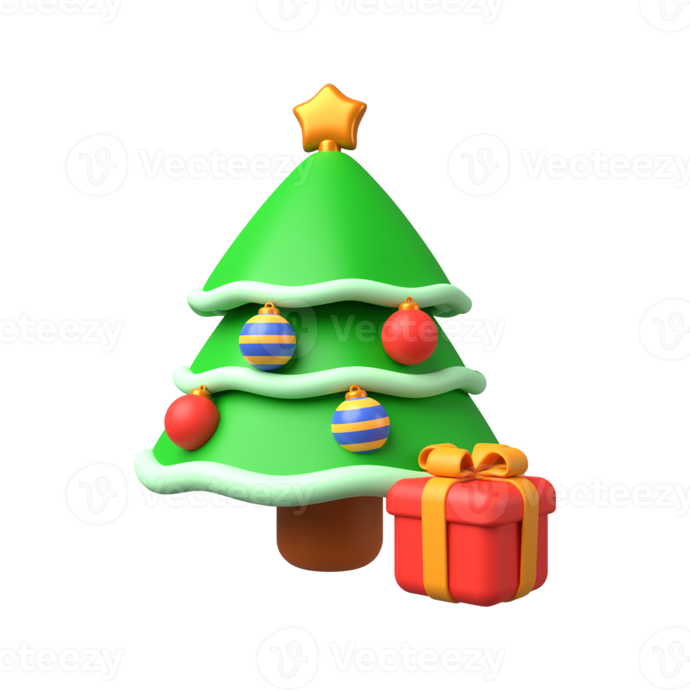 3d illustration of christmas tree and gifts png