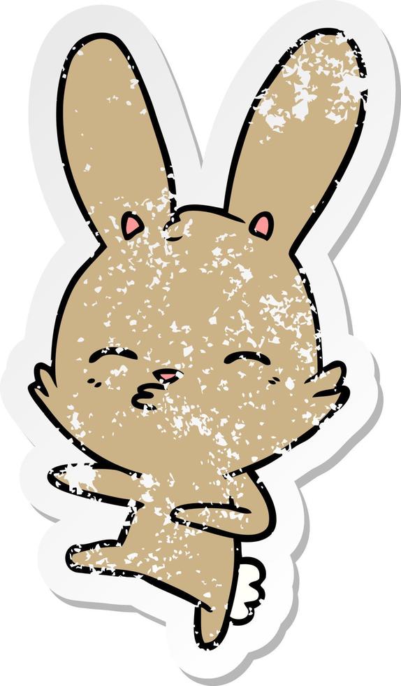 distressed sticker of a curious bunny cartoon vector