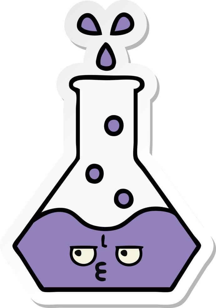 sticker of a cute cartoon science beaker vector