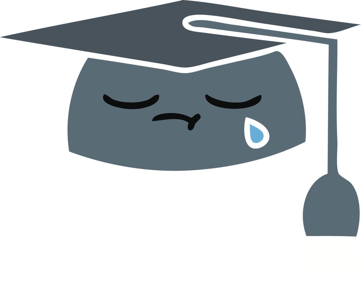 flat color retro cartoon graduation hat vector