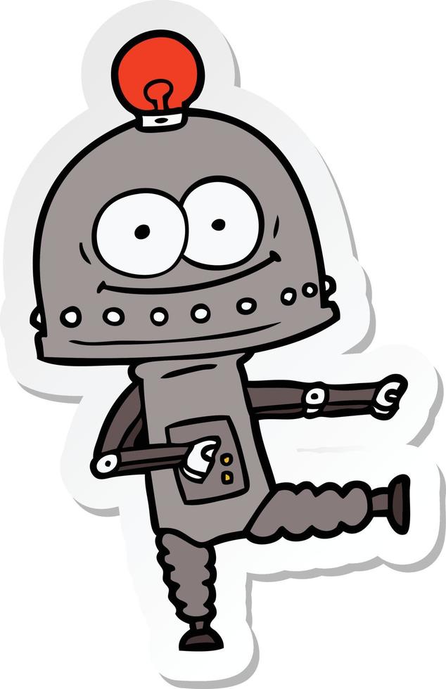sticker of a happy carton robot with light bulb vector