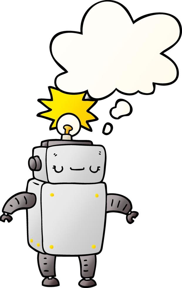 cartoon robot and thought bubble in smooth gradient style vector