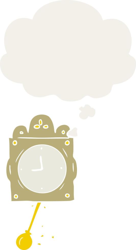 cartoon ticking clock and thought bubble in retro style vector