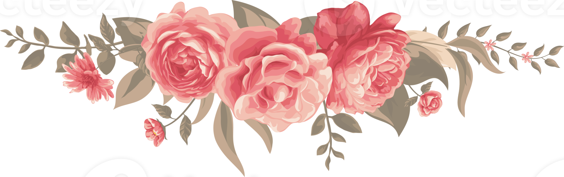 Rose Flower and botanical leaf digital painted png