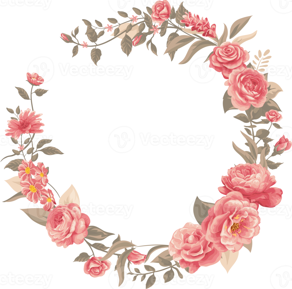 Rose Flower and botanical leaf digital painted png