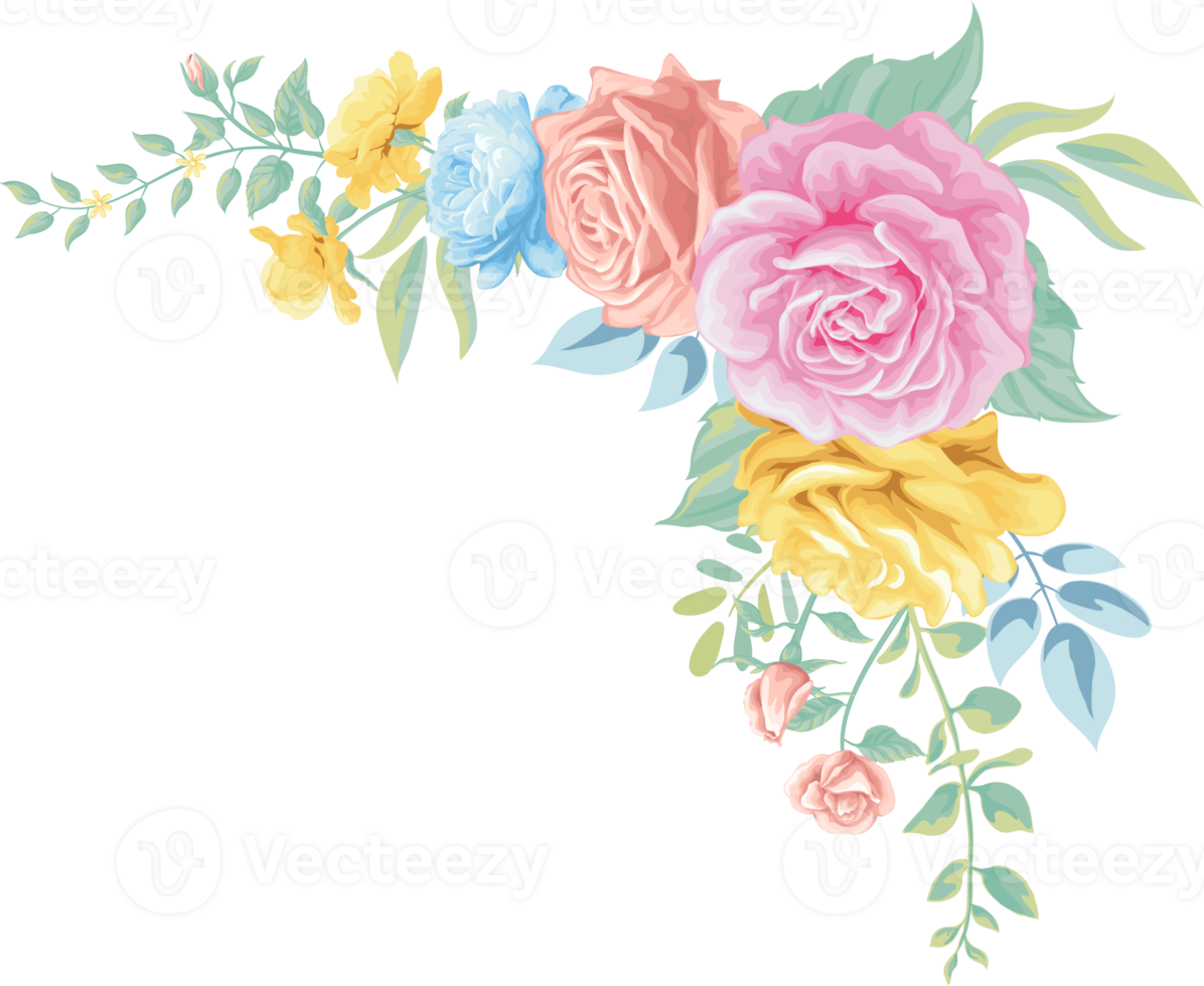Rose Flower and botanical leaf digital painted png