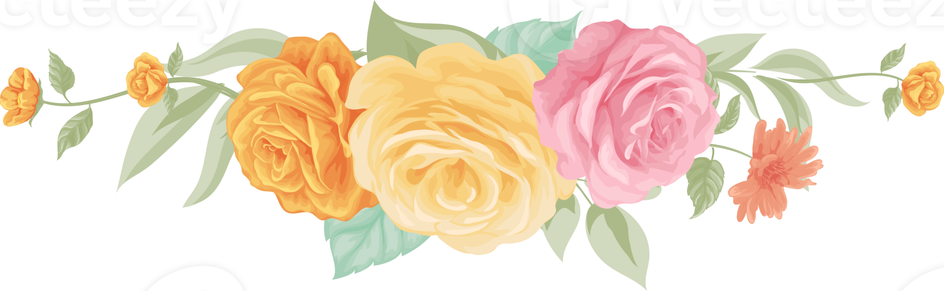 Rose Flower and botanical leaf digital painted png