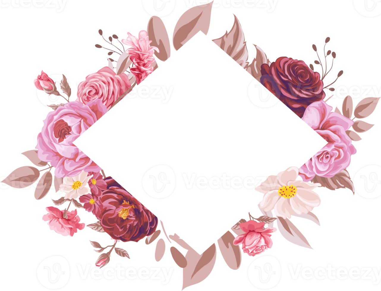 Rose Flower and botanical leaf digital painted png