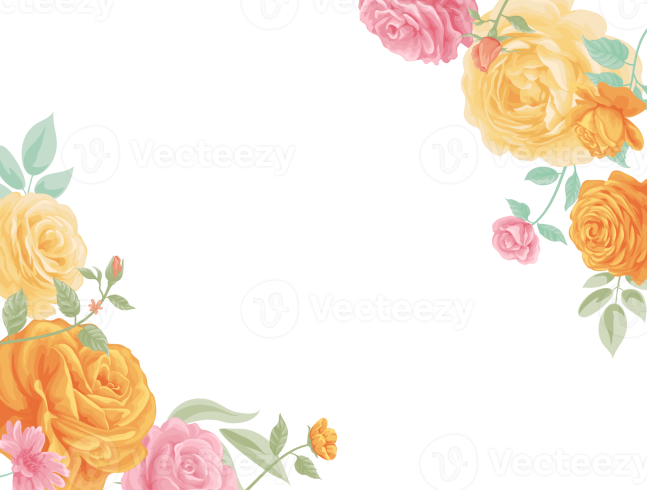 Rose Flower and botanical leaf digital painted png