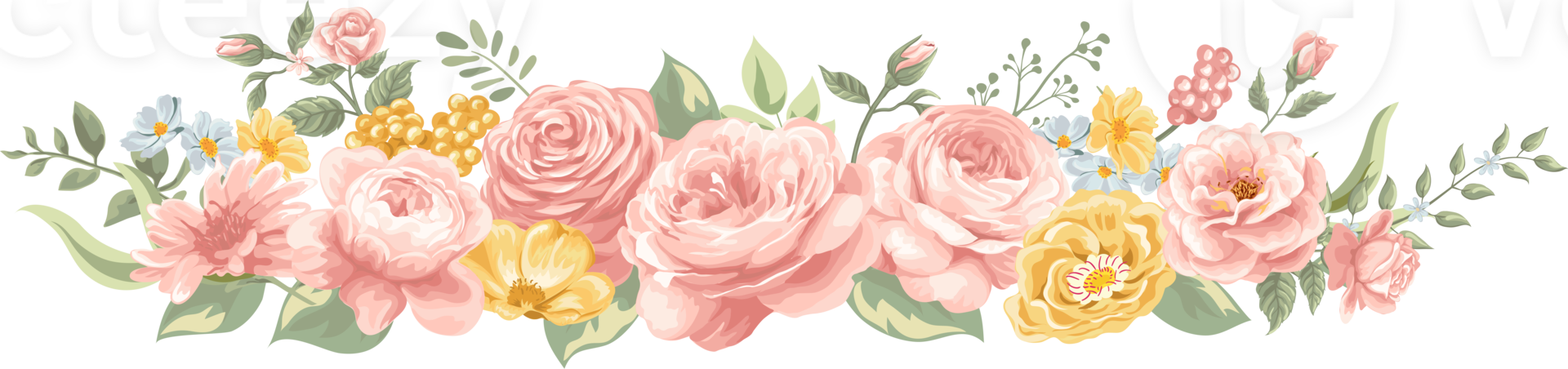 Rose Flower and botanical leaf digital painted png