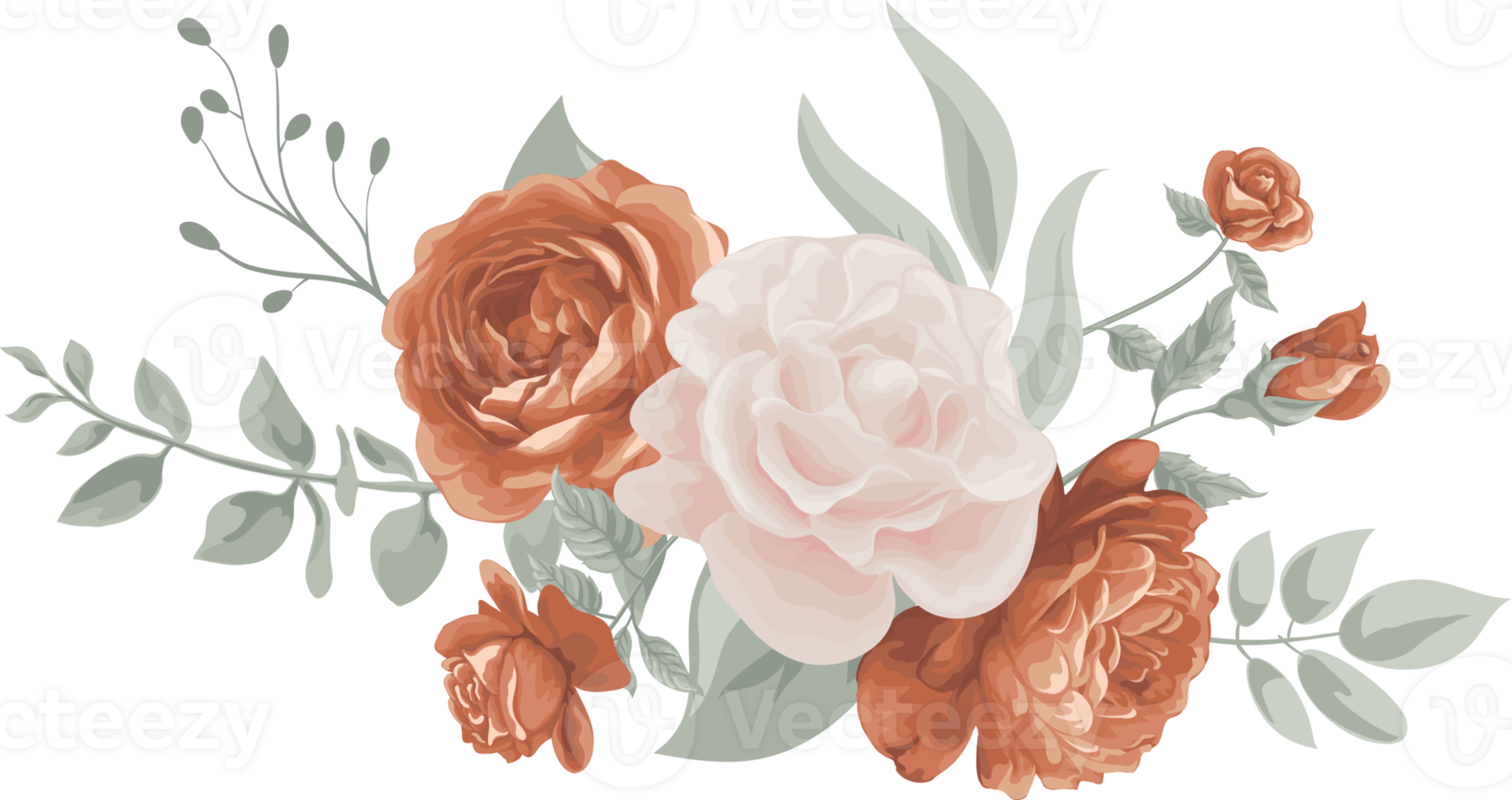 Rose Flower and botanical leaf digital painted png