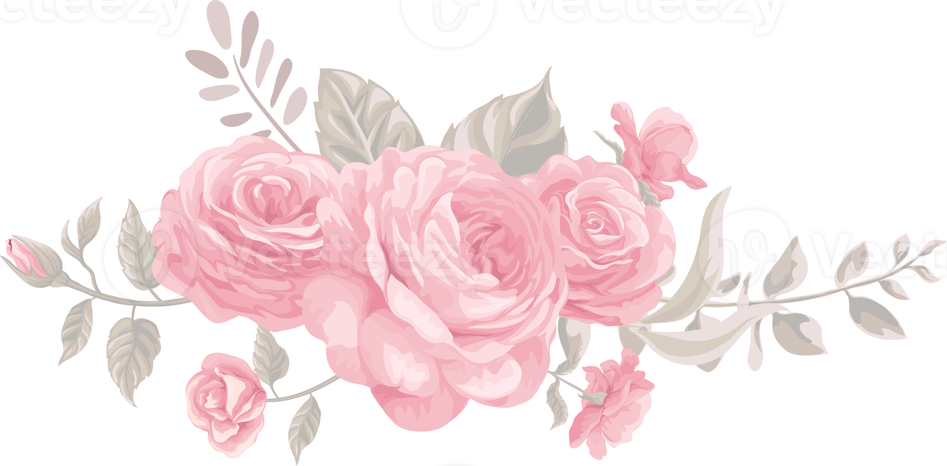 Rose Flower and botanical leaf digital painted png