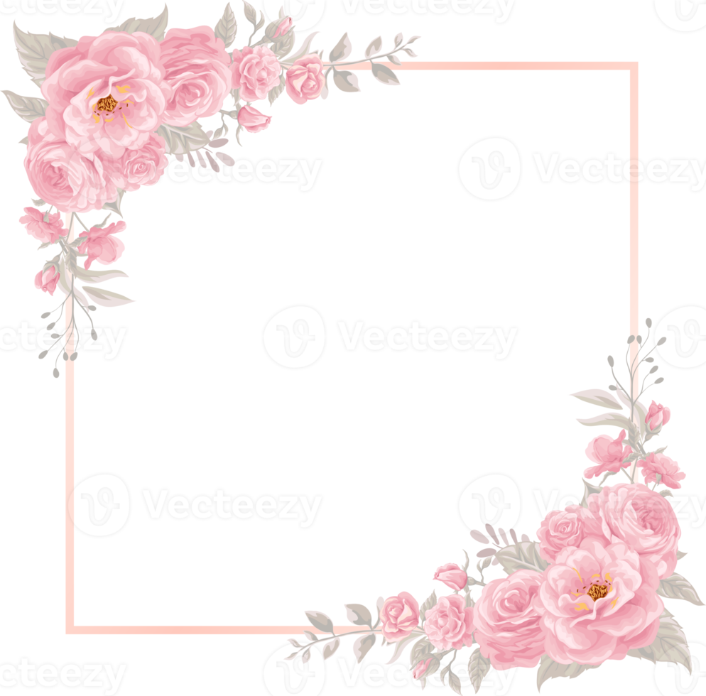 roze bloem en botanisch blad digitaal geschilderd png