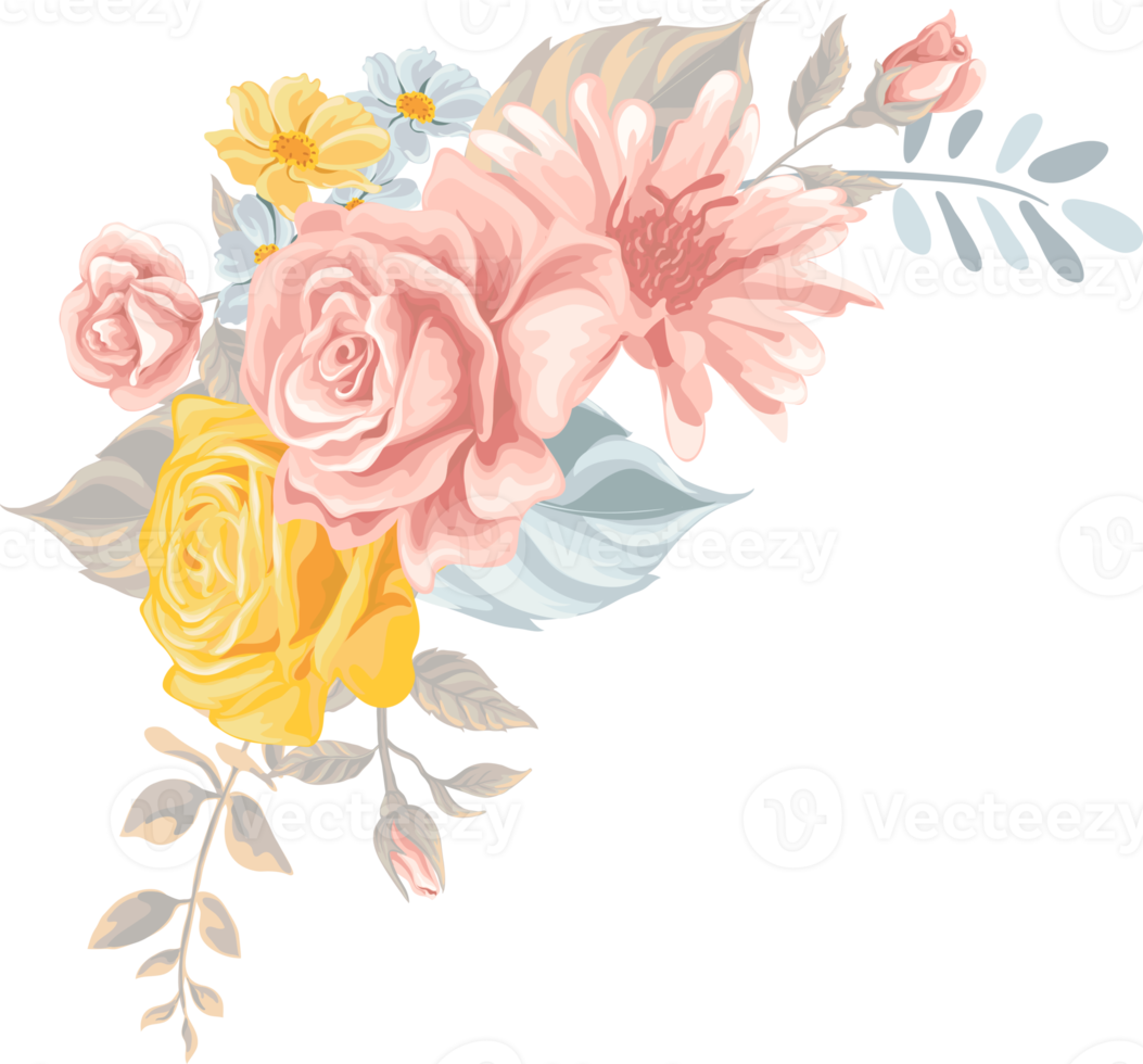 Rose Flower and botanical leaf digital painted png