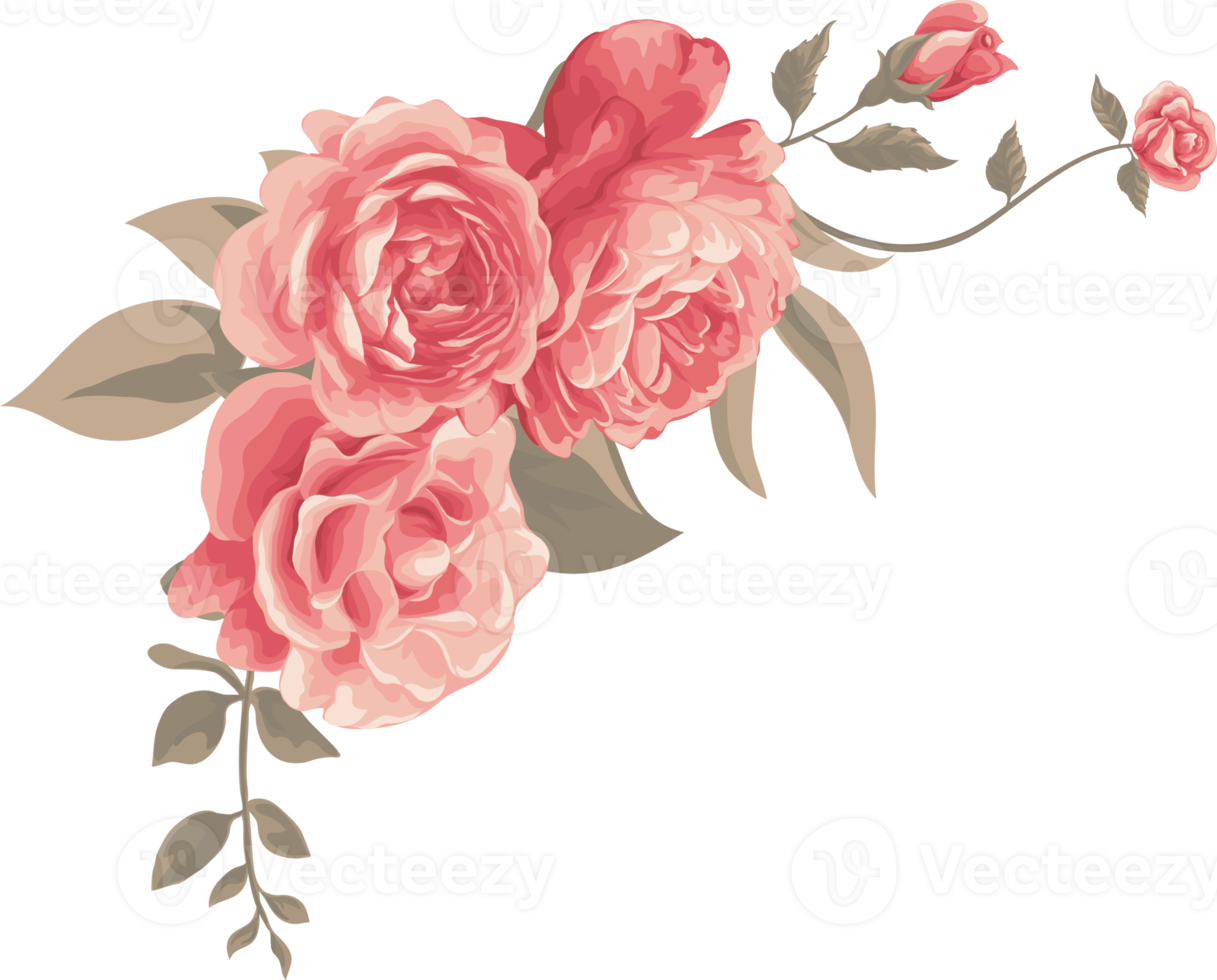 Rose Flower and botanical leaf digital painted png