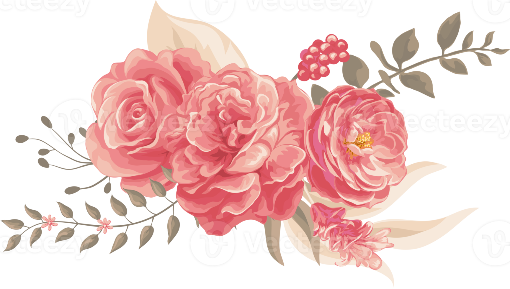 Rose Flower and botanical leaf digital painted png