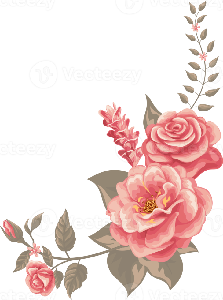 roze bloem en botanisch blad digitaal geschilderd png