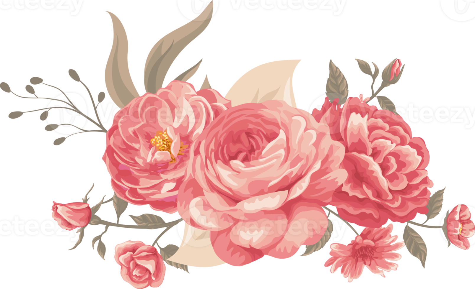 Rose Flower and botanical leaf digital painted png