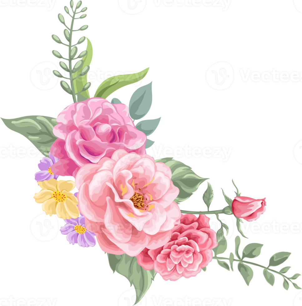 Rose Flower and botanical leaf digital painted png