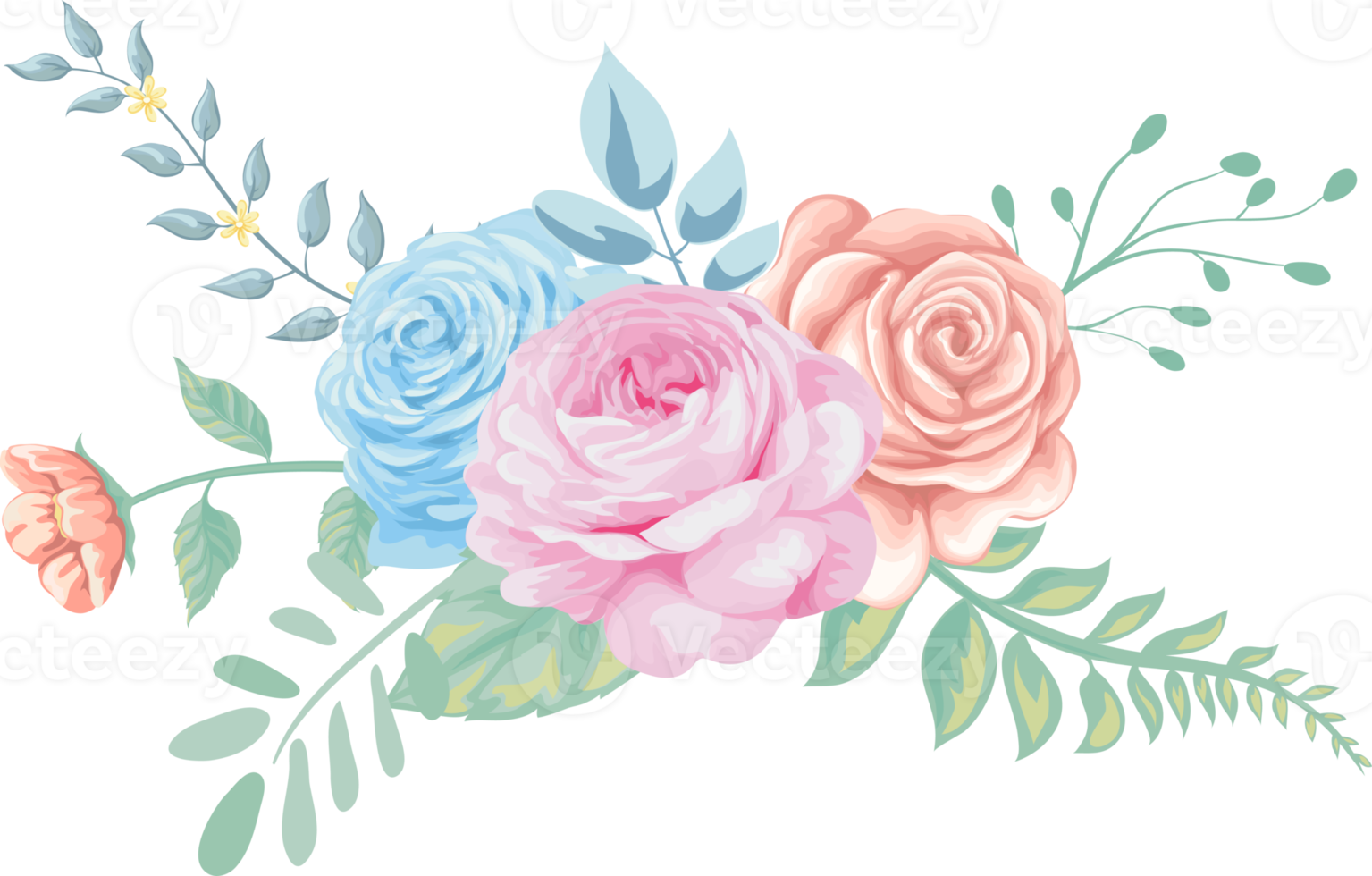 Rose Flower and botanical leaf digital painted png