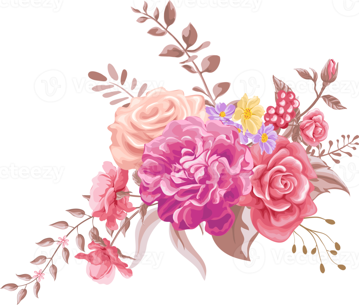 Rose Flower and botanical leaf digital painted png