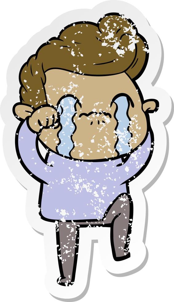 distressed sticker of a cartoon man crying vector