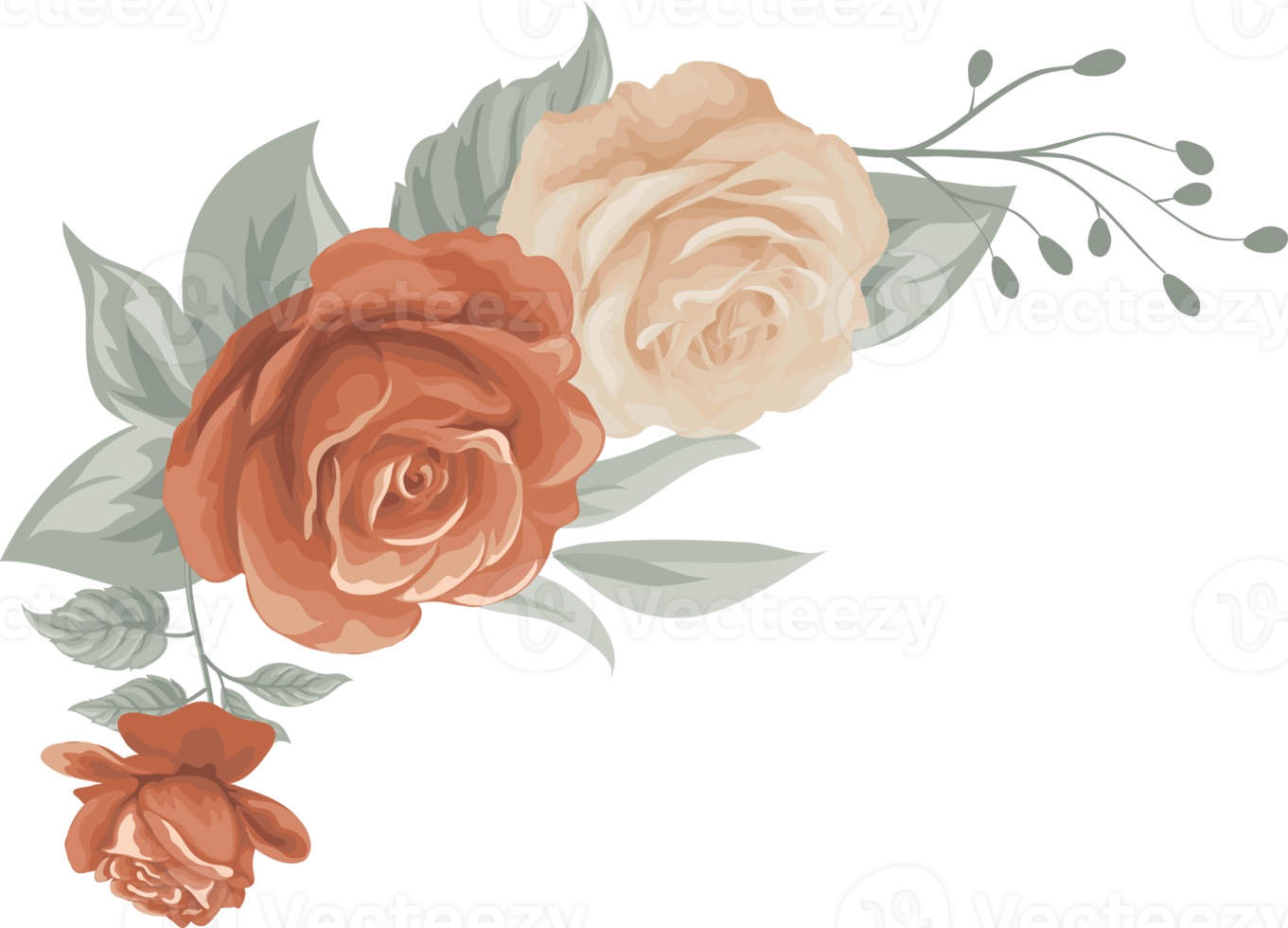 Rose Flower and botanical leaf digital painted png