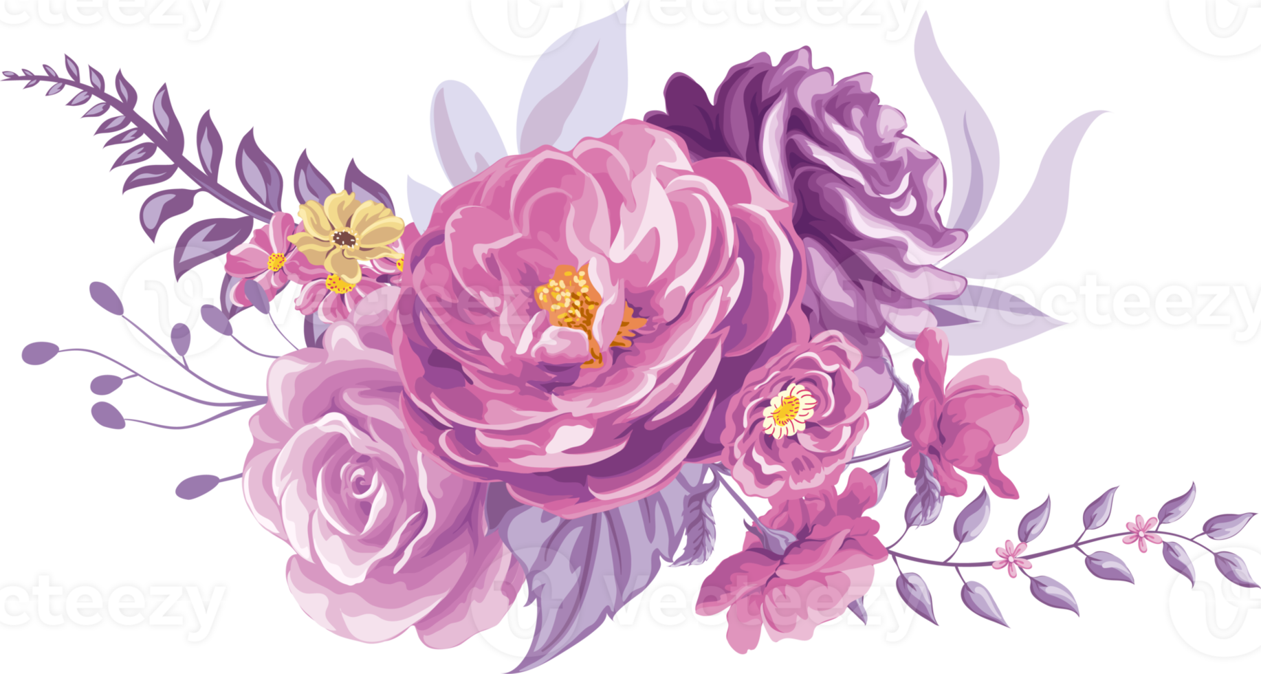 Rose Flower and botanical leaf digital painted png