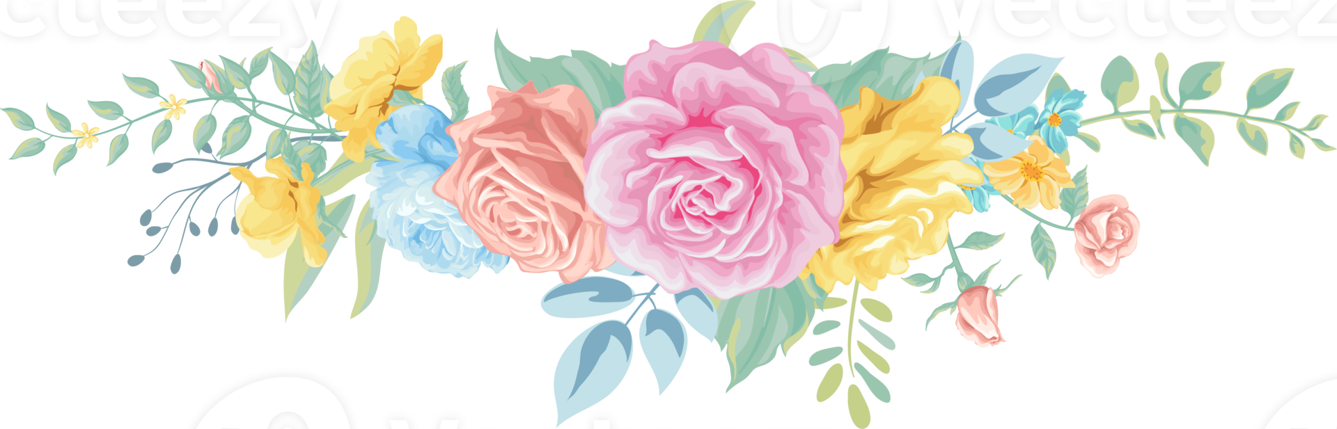 Rosenblüte und botanisches Blatt digital gemalt png