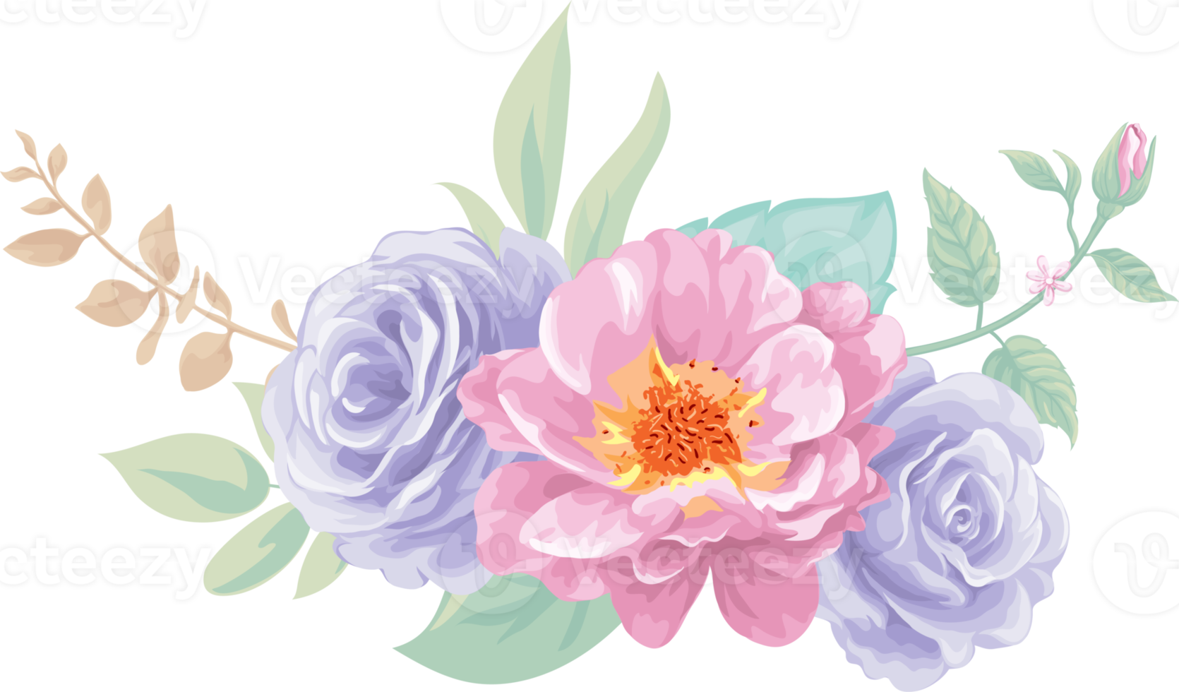 Rose Flower and botanical leaf digital painted png