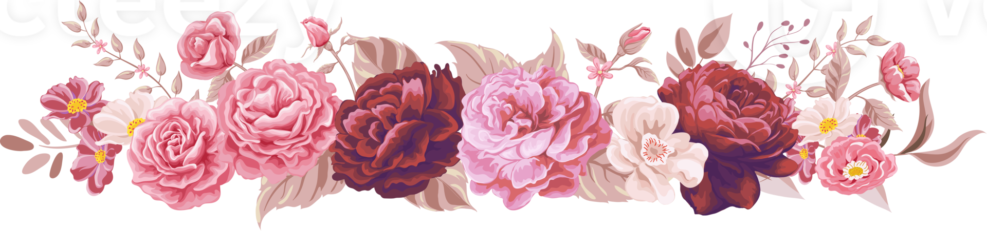 Rose Flower and botanical leaf digital painted png