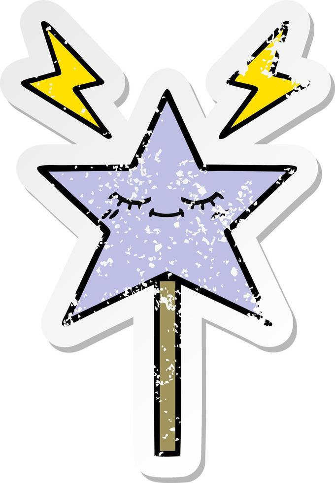 distressed sticker of a cute cartoon magic wand vector
