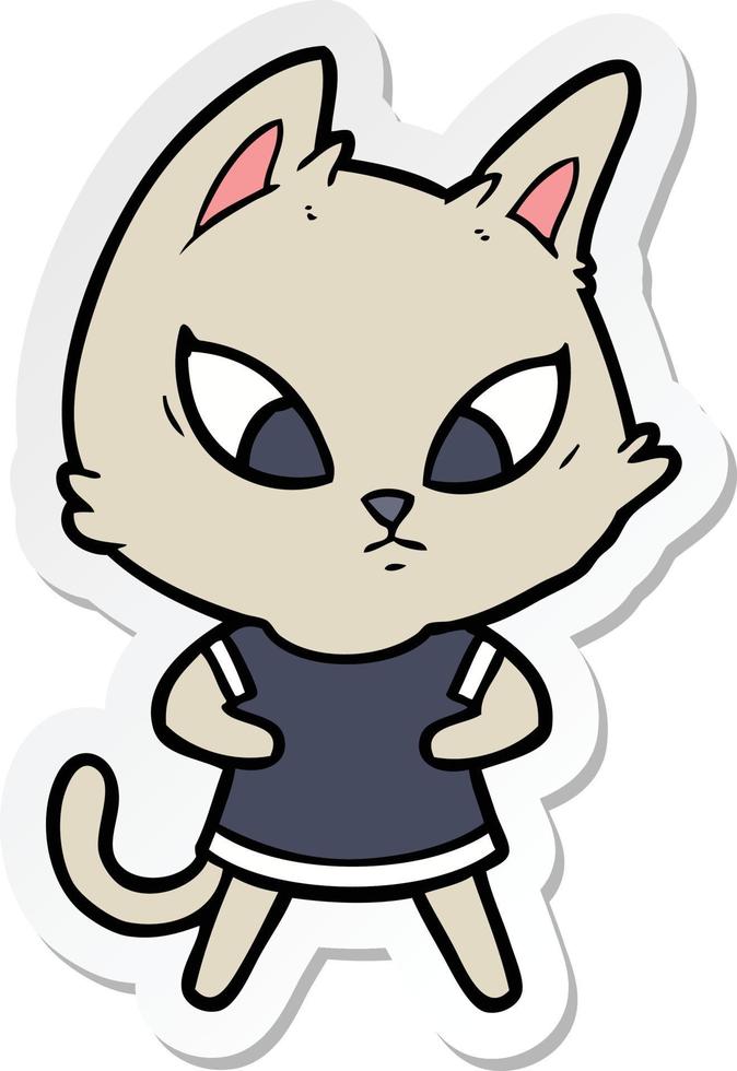 sticker of a confused cartoon cat in clothes vector