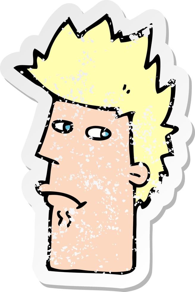 retro distressed sticker of a cartoon nervous expression vector