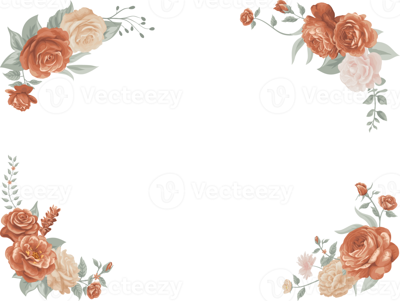 Rose Flower and botanical leaf digital painted png