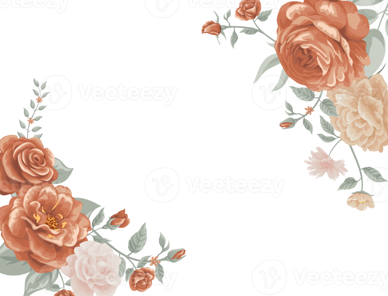 Rose Flower and botanical leaf digital painted png