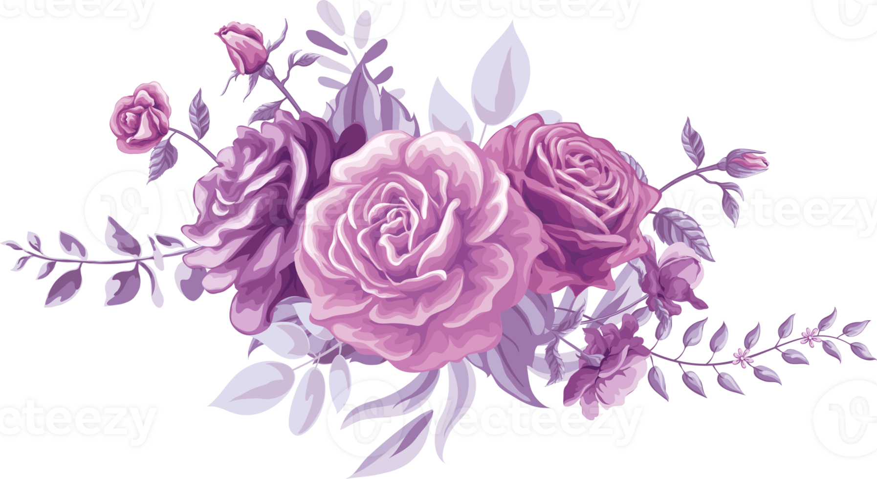 Rose Flower and botanical leaf digital painted png