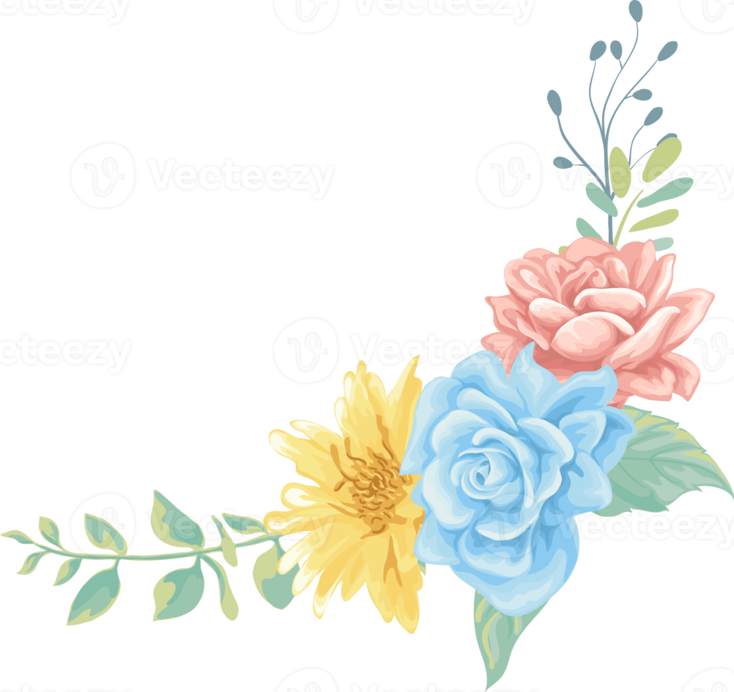 Rose Flower and botanical leaf digital painted png