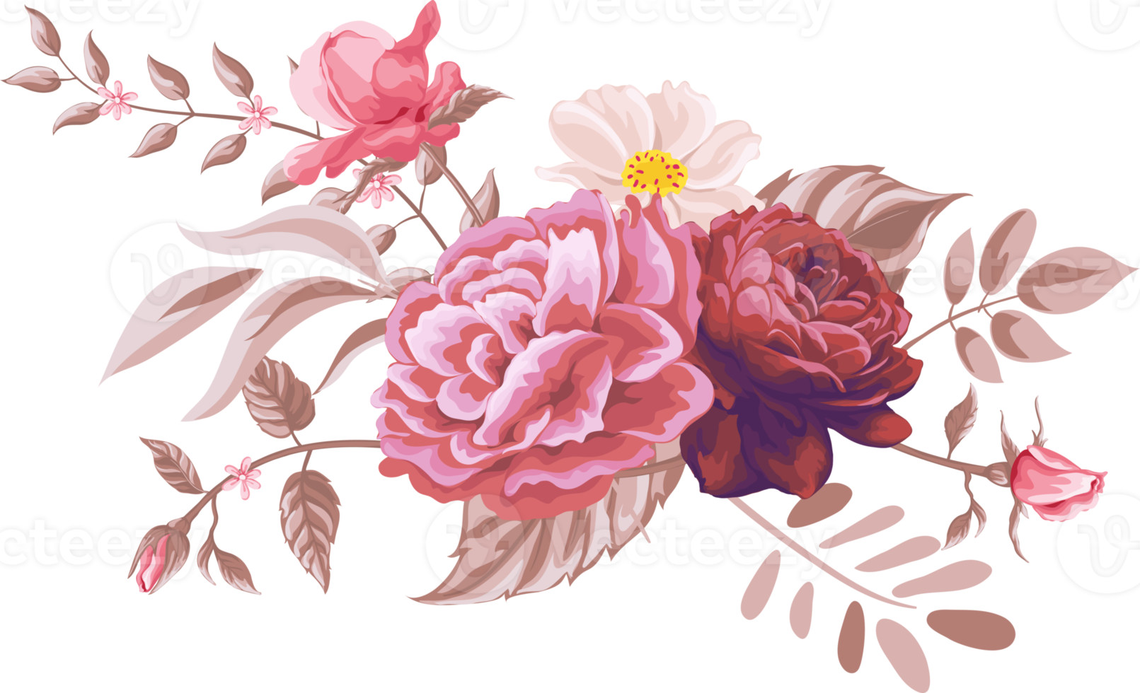 Rose Flower and botanical leaf digital painted png