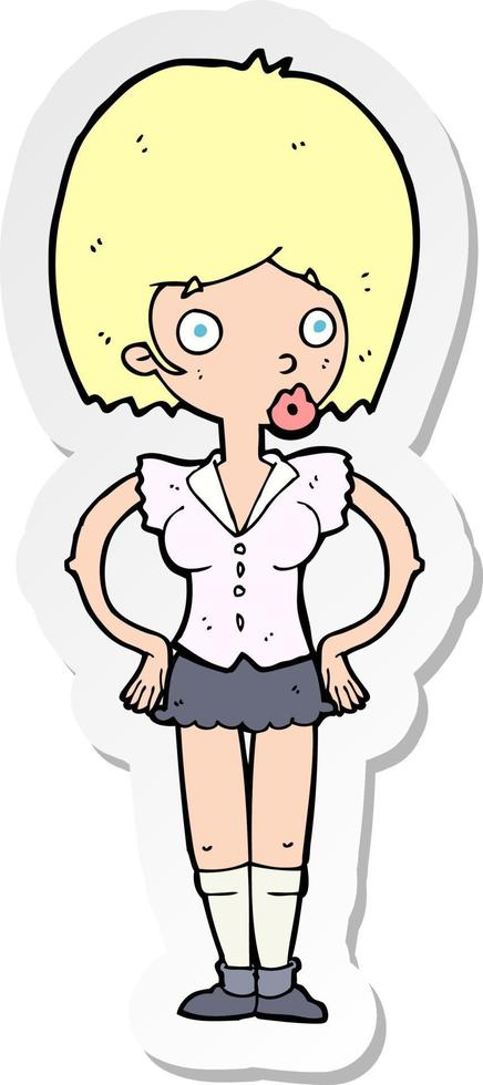 sticker of a cartoon woman with hands on hips vector
