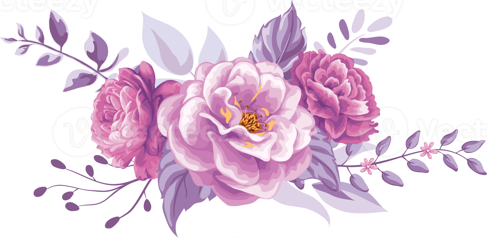 Rose Flower and botanical leaf digital painted png