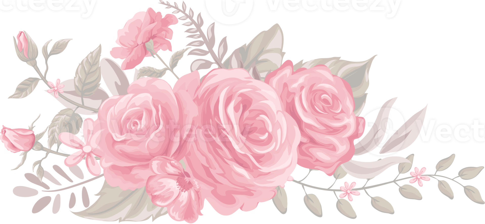 roze bloem en botanisch blad digitaal geschilderd png