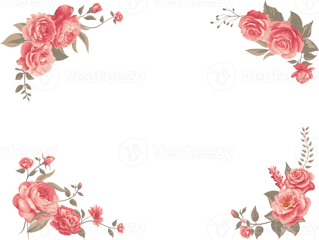 Rose Flower and botanical leaf digital painted png