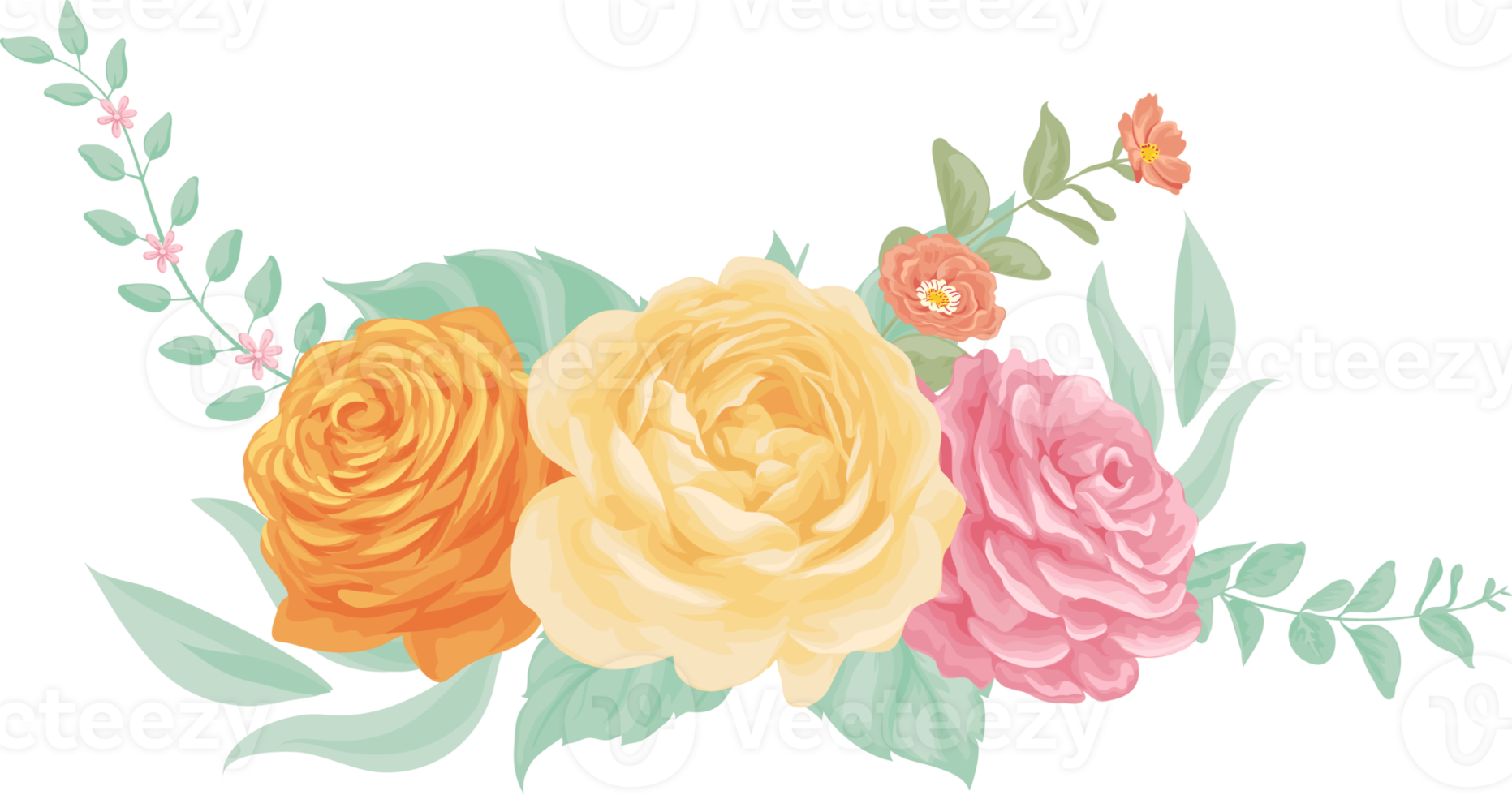 Rose Flower and botanical leaf digital painted png