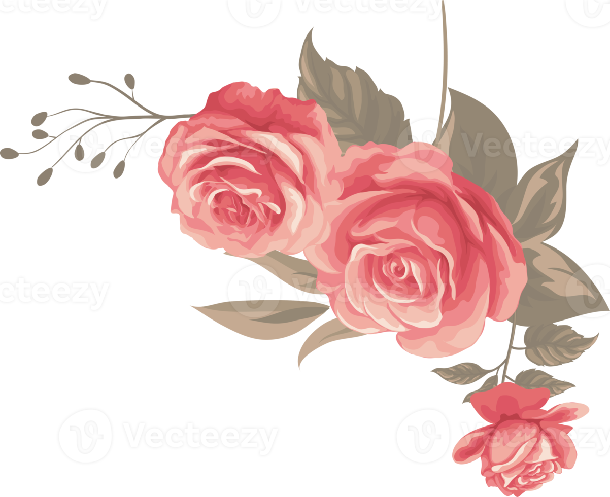 Rose Flower and botanical leaf digital painted png