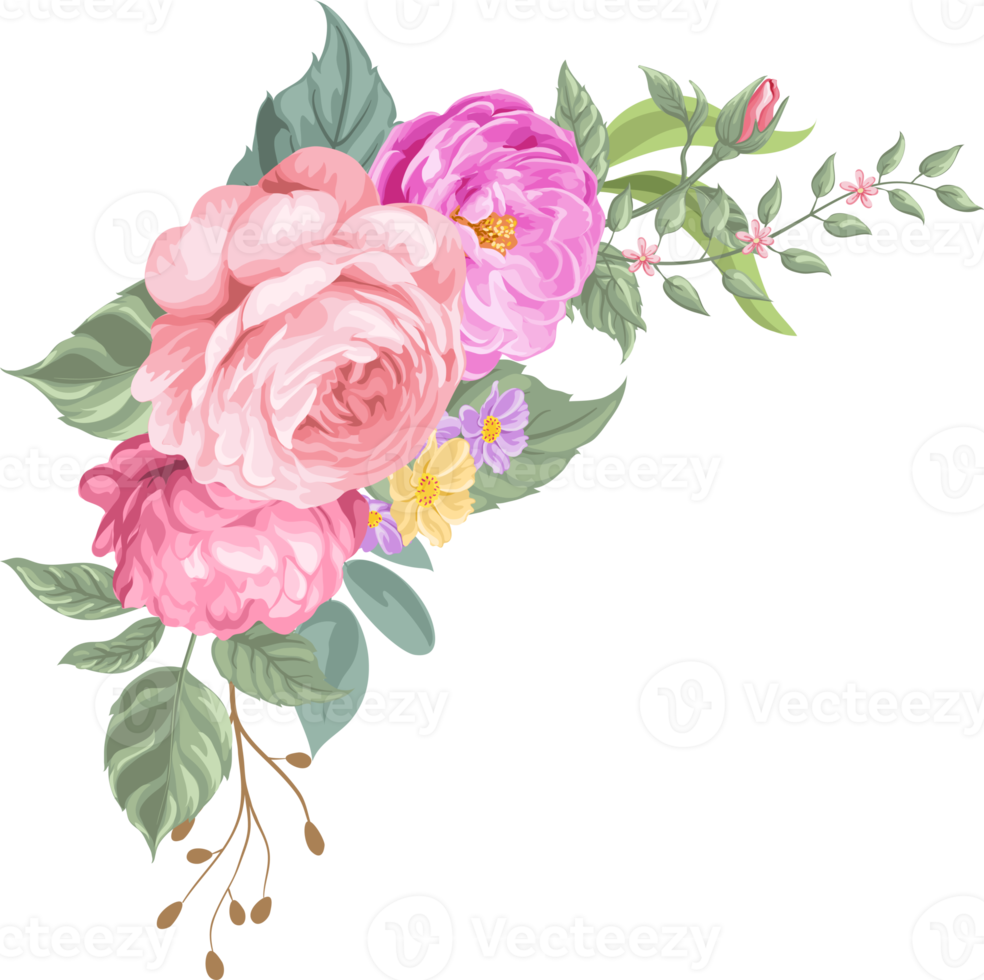 Rose Flower and botanical leaf digital painted png