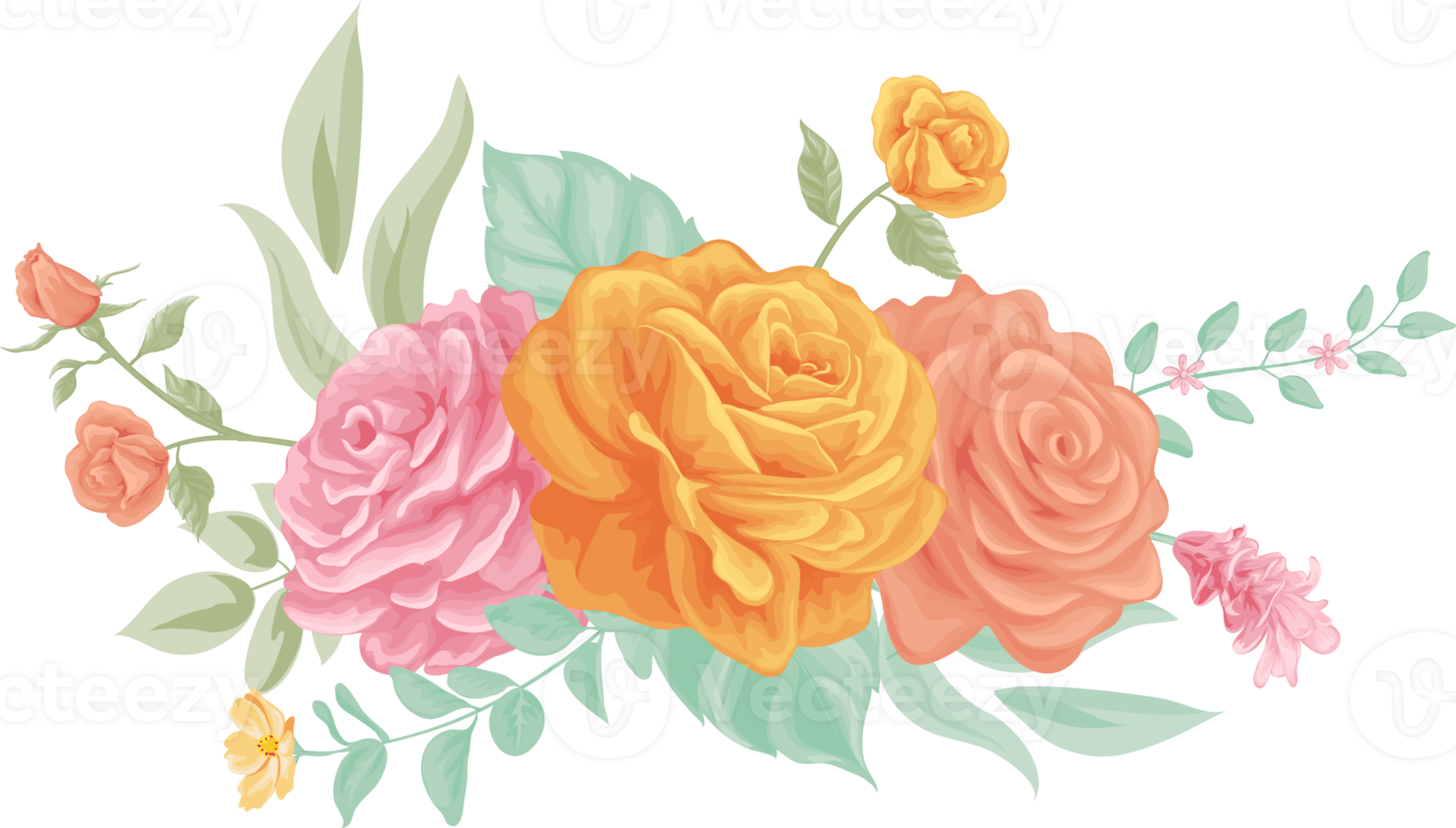 Rose Flower and botanical leaf digital painted png