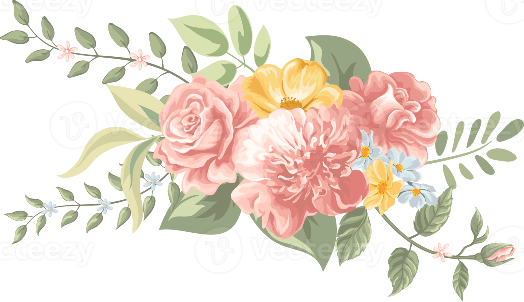 Rose Flower and botanical leaf digital painted png