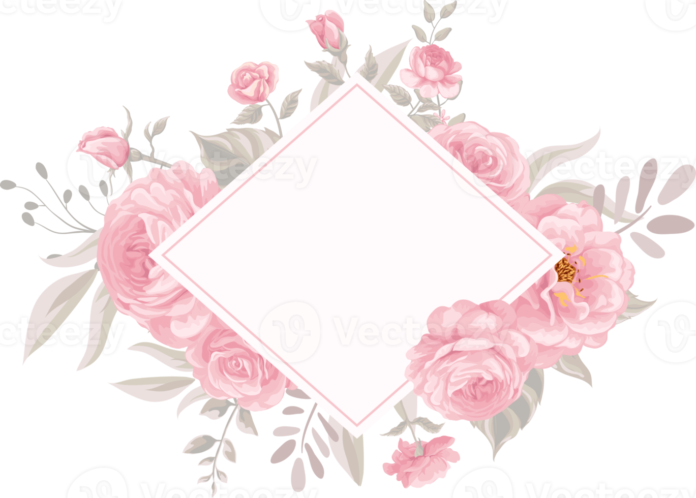 Rose Flower and botanical leaf digital painted png