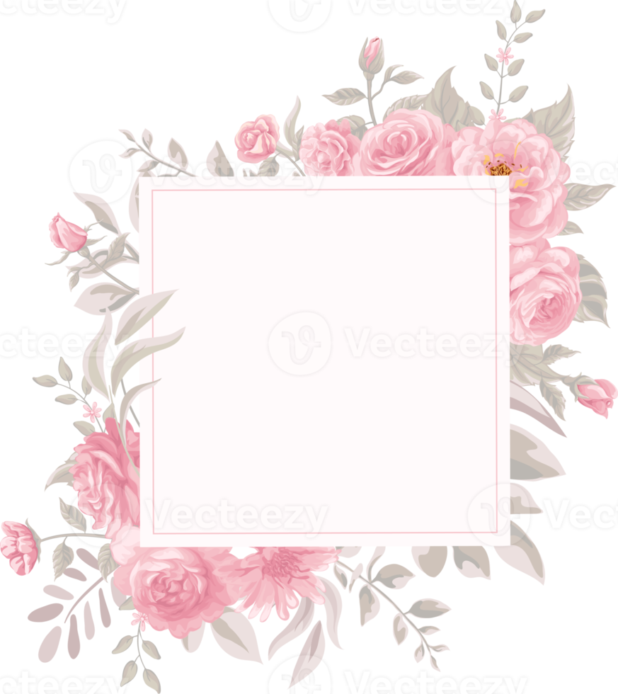 roze bloem en botanisch blad digitaal geschilderd png